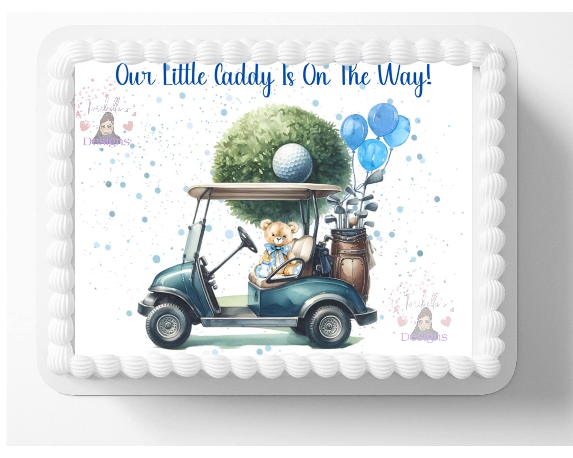 Golf Themed A Little Caddy Is On The Way Edible Image Baby Shower Birthday Party Cake Topper Frosting Sheet Icing Frosting Edible Sticker