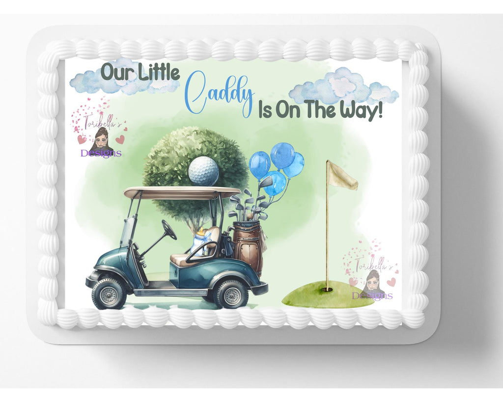 Golf Themed Our Little Caddy Is On The Way Edible Image Baby Shower Birthday Party Cake Topper Frosting Sheet Icing Frosting Edible Sticker